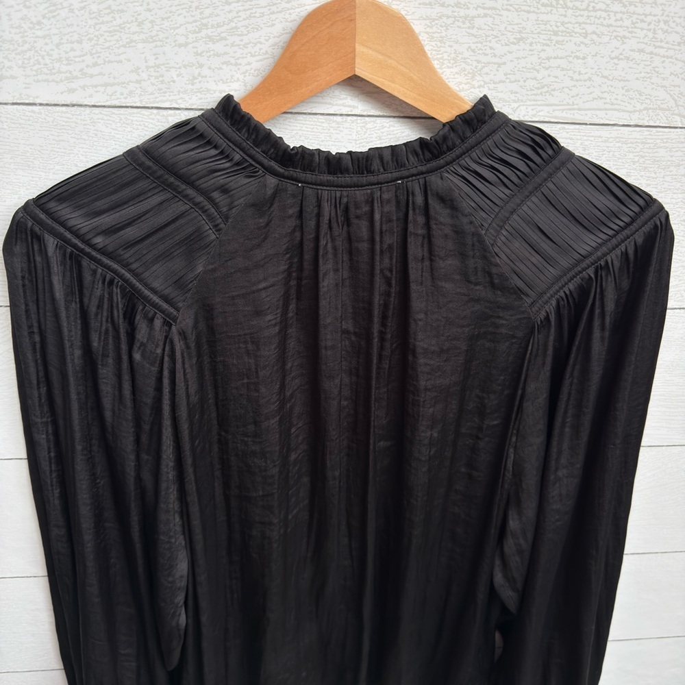 Grade & Gather | Satin Black Pleated Shoulder Blouse – Romantic Boho | Size S - Picture 3 of 10
